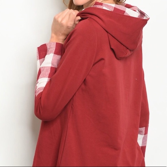 BURGUNDY CHECKED HOODIE - Picture 6 of 9